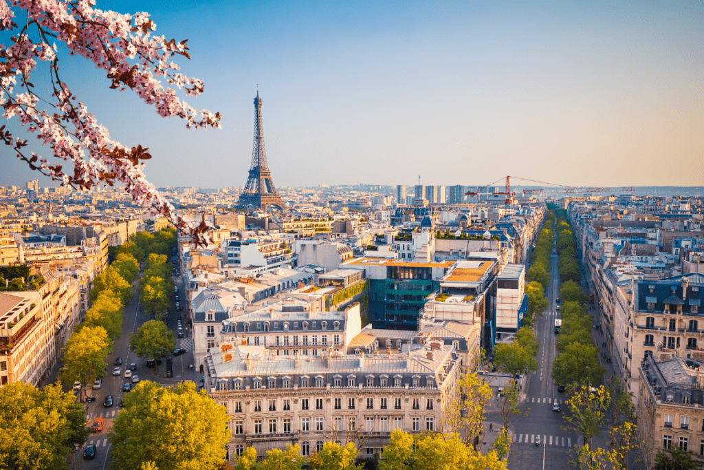 Vista panorâmica de Paris com a Torre Eiffel ao fundo