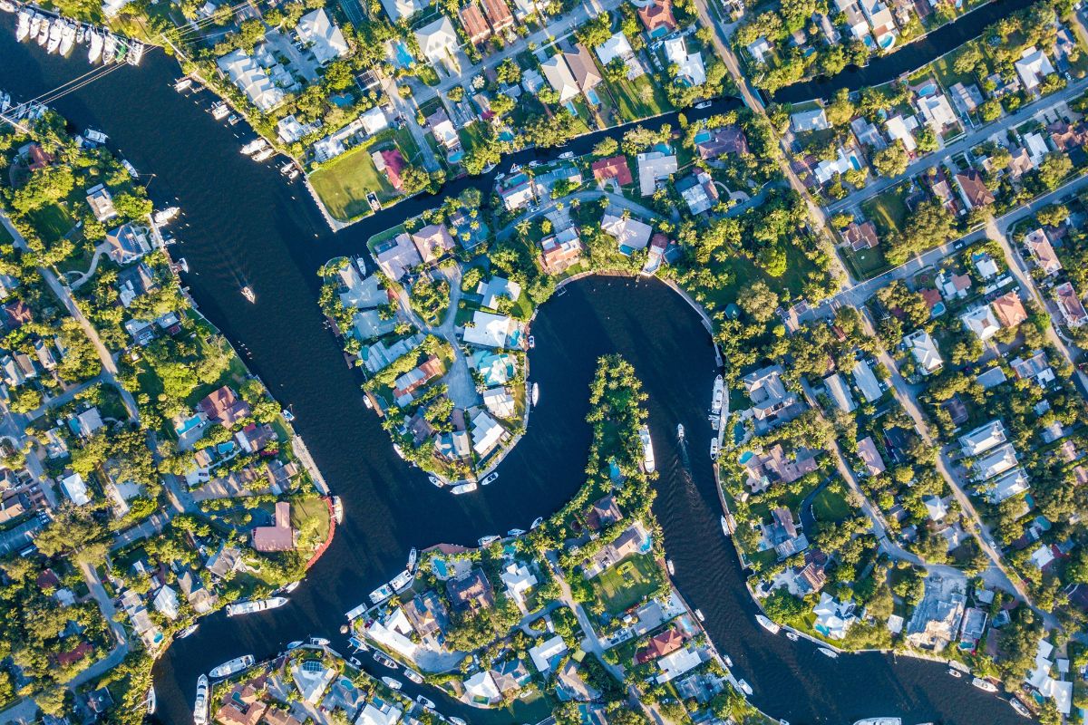 Vista aérea dos canais de Fort Lauderdale