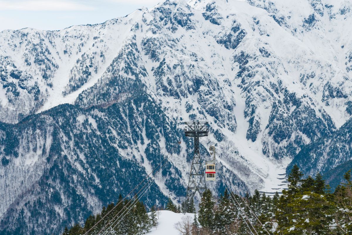 Bondinho subindo o Shin-Hotaka Ropeway