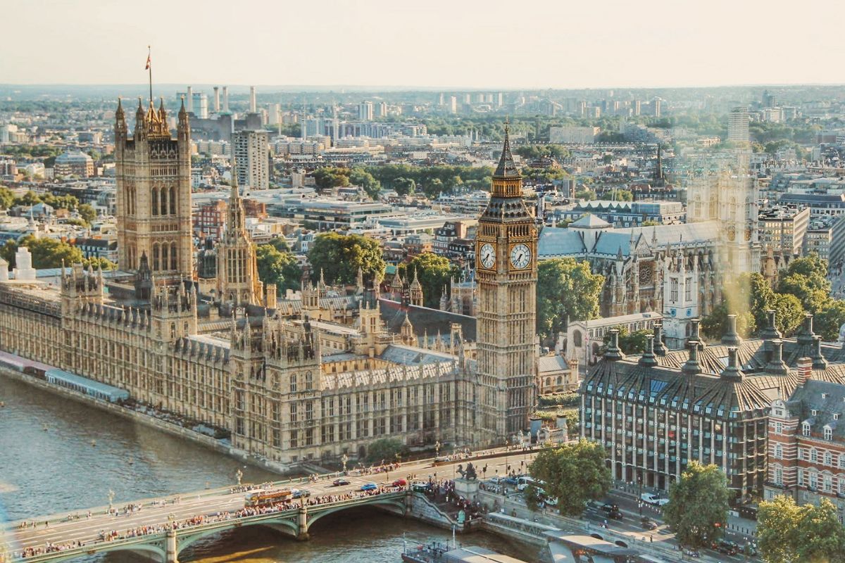 Imagem panorâmica do Big Ben e Prédio do Parlamento de Londres